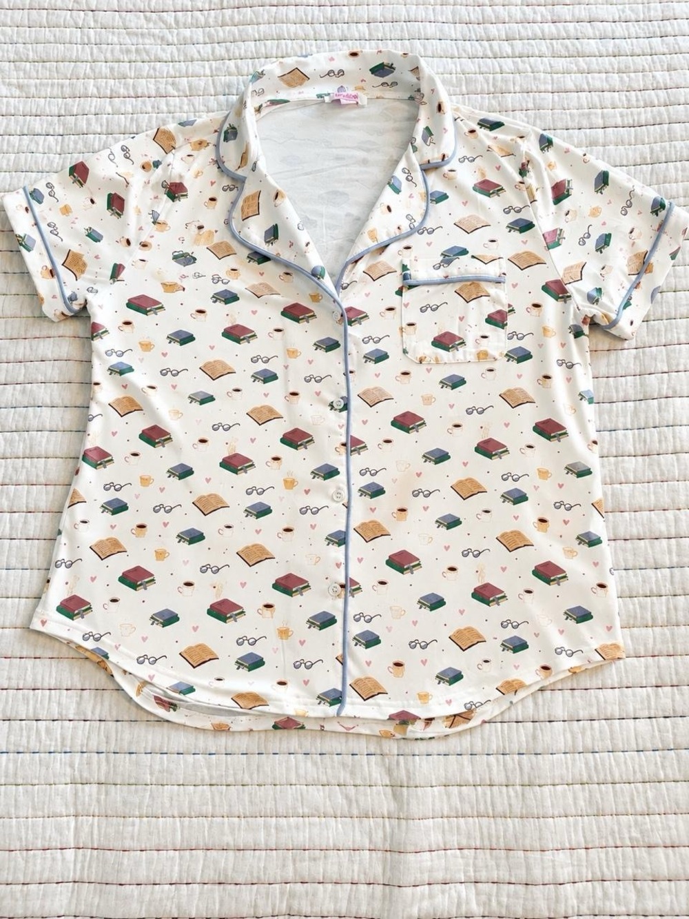 Women’s Short-Sleeve Button-Down Pajama Set with matching jogger bottoms